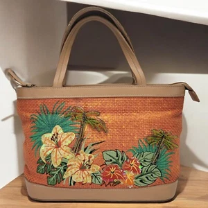 Etienne Aigner Retro Orange Beaded Palm Tree Floral Beaded Embroidered Handbag - Picture 1 of 11