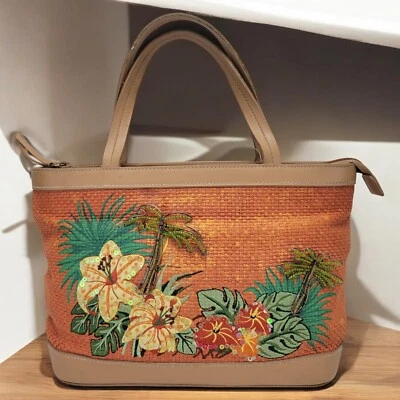 Bolso de Mano Etienne Aigner Retro Naranja Cuentas Palmera Floral Cuentas Bordado Foto 1 de 4