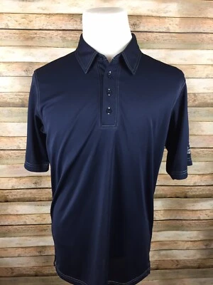 Camisa polo de golf SUNICE para hombre X-Static azul mediana con logotipo “Hood Packaging Corp” Foto 1 de 4