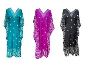 Free Size plus size Kaftan Holiday Dress Beach Cover up fits 16,18,20,22,24 - Picture 1 of 57