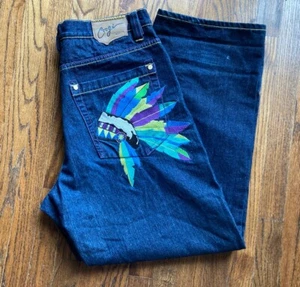 Vintage COOGI JEANS Size 38x34 (fits 37x32) Indian Head Dress Embroidered Y2K - Picture 1 of 17