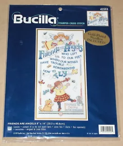 Bucilla/Linda Gillum "Freunde sind Engel" gestempelt Kreuzstich Kit Neu in Verpackung 8x16" - Bild 1 von 2