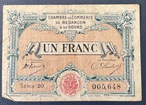 Banknote EIN FRANC Handelskammer / BESANCON / 1 FRANC / SERIE 20 - Bild 1 von 2