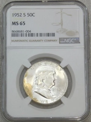 1952-S Franklin Half Dollar NGC MS65 90% FBL Just Graded PQ New Holder #J101A - Image 1 of 4