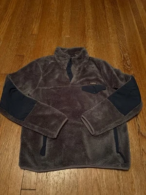 LL Bean Hi Pile Fleece Jacket Mens Small Gray/Blue W/Shoulder Pads Zip Pockets - Image 1 of 3