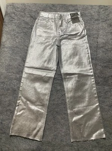 Girls Art Class NWT High Rise Straight Baggy Size 12 Jeans Silver Metallic 0326 - Picture 1 of 16