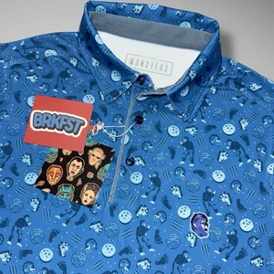 RSVLTS Breakfast Balls Polo Shirt Mens XS Universal Monsters Blue Golf NWT NEW - Picture 1 of 12
