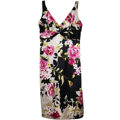 Vestido DAVID MEISTER Talla 8 Floral Seda Spandex Multicolor Sin Mangas Escote en V Foto 1 de 4