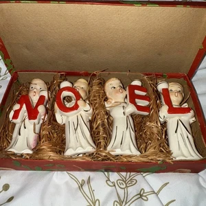 1950 Commodore Japan Christmas Noel Angels Figures Candle Holders in Box - Picture 1 of 12