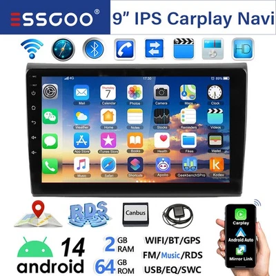 9" Touchscreen Carplay Für Fiat Bravo II 2007-2012 Android 14 Autoradio 64GB USB - Bild 1 von 4