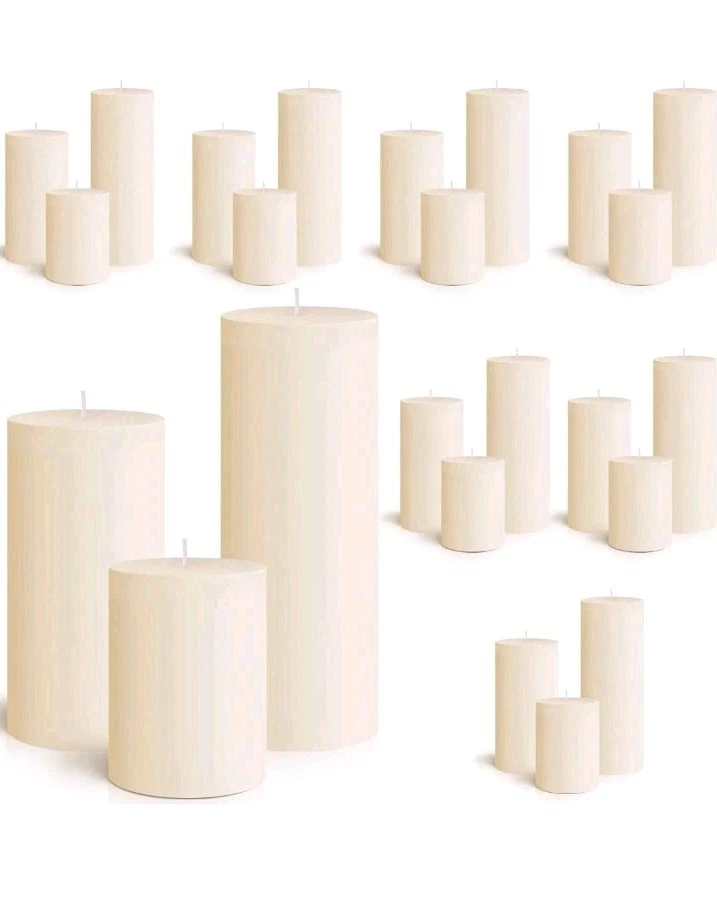 24 velas de cera de pilar sin perfume sin goteo de 2" x 4", 6", 8" marfil Foto 1 de 1