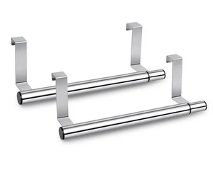 Kitchen Towel Holder Over Cabinet Door Retractable Bar 2 Pieces Stainless Ste... - Picture 1 of 7