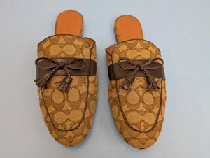 Coach Damen Khaki Jacquard SIG C Mahagoni Leder Stassi Pantolette Größe 11 - Bild 1 von 10
