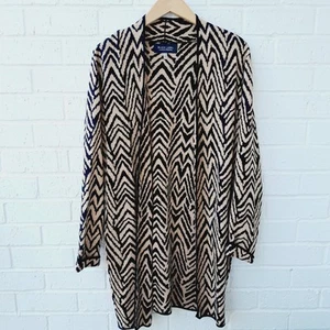 Evan Picone Open Front Cardigan Sweater Knit Cotton Blend Zebra Print Sz:L - Picture 1 of 8