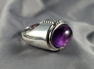 Anillo Cúpula Amatista Estilo Modernista Plata Esterlina 925 Firmado NF Talla 7 Foto 1 de 4