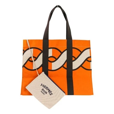 Bolso de Mano HERMES Sebas de Plage Bolso de Playa Torsard Marino Naranja Marrón Damas Vin Foto 1 de 4
