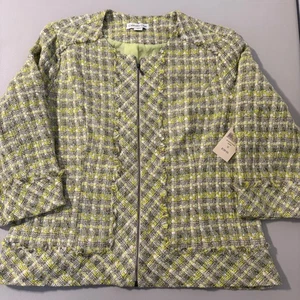 Coldwater Creek Women's Tweed Jacket Size 12 Zipper Front Green Career Casual - Picture 1 of 11