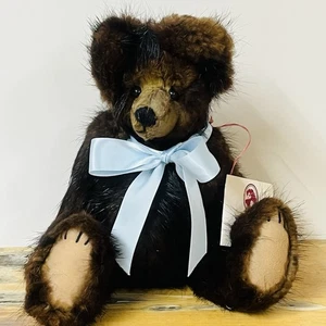 Vintage Brown Bear Fur Homemade Warren Anton 1998 By Sue OOAK Blue Ribbon - Picture 1 of 14