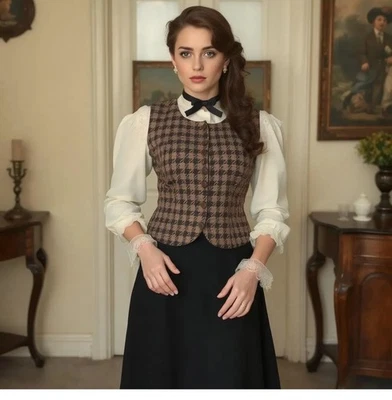 Vestido retro vintage Miss Dorby para mujer 6P cuadros manga larga años 90 Foto 1 de 4