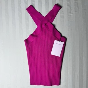 Top tejido acanalado Avec Les Filles para mujer talla pequeña fucsia sin mangas correa cruzada - Imagen 1 de 11