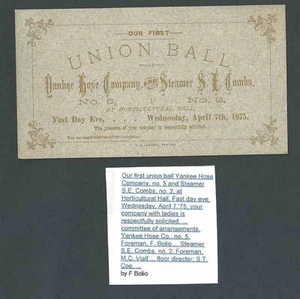 1875 Feuerwehrmann Ball Worcester Ma 1st Firemans Ball Yankee Hose Co #5 siehe Info - Bild 1 von 1