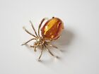 Vintage broszka pająk miód naturalny bursztyn kaboszon 5,5 g/3,3 x 3,2 cm