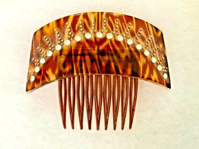 "Antiguo peine de pelo vintage con pedrería en montura de tortuga 3,5"" de ancho" Foto 1 de 4