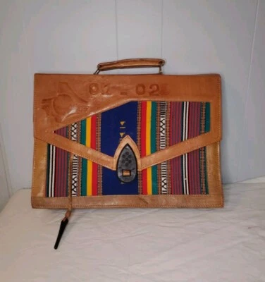Maletín de tela tejido a mano de cuero hecho a mano Foto 1 de 4