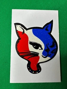 CAT HEAD - RED, WHITE, BLUE-NEW-Vintage(1997) Prismatic Vending Machine Sticker - Picture 1 of 2