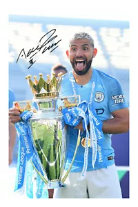 Impresión fotográfica firmada por Sergio Agüero A4 autógrafo Manchester City 20/21 campeones - Imagen 1 de 1