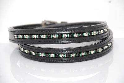 Black Embellished Padded Leather Belt w/Onyx & Metal Beads and Green Rondells Foto 1 de 4