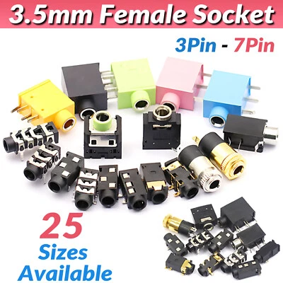 3.5mm Female Stereo Jack Chassis Socket Solder Connections Audio Adapter 3-7Pole - Image 1 of 4