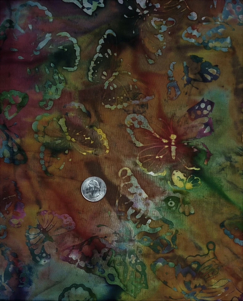 2 Yds Unbranded Cotton Quilting Fabric - Rainbow Multicolor Batik w/Butterflies - Image 1 of 1