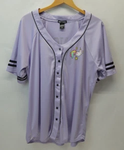 Maglia baseball Hot Topic donna 2XL lavanda kawaii unicorno gatto con bottoni - Foto 1 di 14