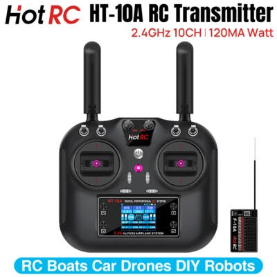 HOTRC HT-10A RC Transmitter 10CH and Receiver For RC Airplanes Boats Car Drones - Image 1 of 4
