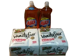 4 pack Bundle 2  Vanityfair dinner napkins 100 ct 2 Ajax dish soap liquid 28 oz  - Picture 1 of 5