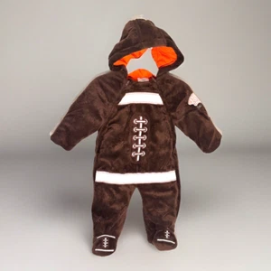 SMALL WONDERS FOOTBALL BUNTING / COSTUME 0 - 3 MONTHS - BROWN PLUSH - NEVER WORN - Picture 1 of 2