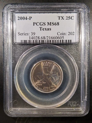 2004-p PCGS MS-68 Texas Washington State Quarter Tough Date Lower Pop - Image 1 of 2
