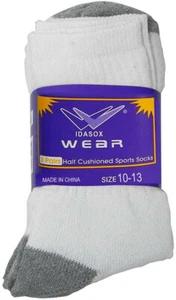 3 pair pack Half Cushioned Sports White Socks Mens 10-13 gray heel toe Idasox - Picture 1 of 3