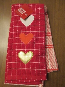 Valentines Day Dish Towels Hearts Love Kitchen 16.5"x26" Set of Two New NWT - Picture 1 of 5