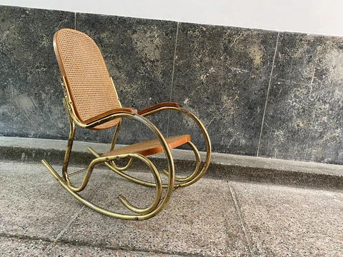 Vintage Rocking Tubular Armchair Cane Metal Style Mid Century Design Chair Cover