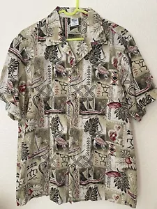 Vintage Hawaiian Shirt Men's XL Ukulele Boat Turtle Fish Leaves Maui - Picture 1 of 7
