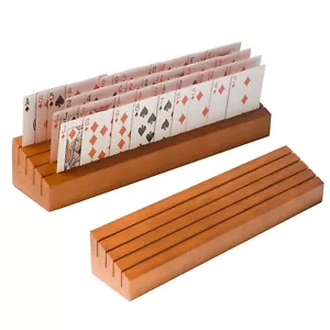 14" Wood Playing Card Holders/Rack Hands Free Rummy Hand&Foot Canasta/UNO Trays - Picture 1 of 7