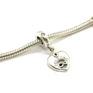 PANDORA FRIENDS FOREVER HEART DANGLE S925 SILVER CHARM (EPJ029354) - Picture 1 of 6