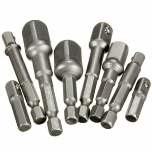 8pcs Socket Adapter Set Hex Shank to 1/4",3/8",1/2" Impact Driver Drill Bits Bar - Picture 1 of 2