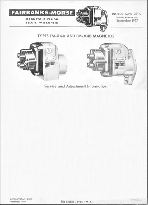 Magnetos Fairbanks Morse FM-X4A e FM-X4B instruções nº.  Manual de serviço 2911C - Imagem 1 de 4