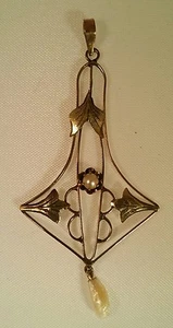 Antique 10K Gold Lavalier pendent with Pearls  - Picture 1 of 7