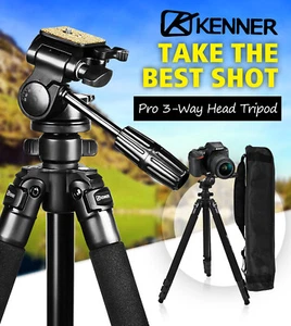 Kenner Camera Tripod Stand DSLR Mount Phone Holder Remote Shutter 3 Way Pan Head - Picture 1 of 20