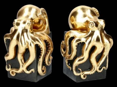 Buchstützen Kraken - goldfarben - Fantasy Oktupus Bücherhalter Deko - Bild 1 von 4