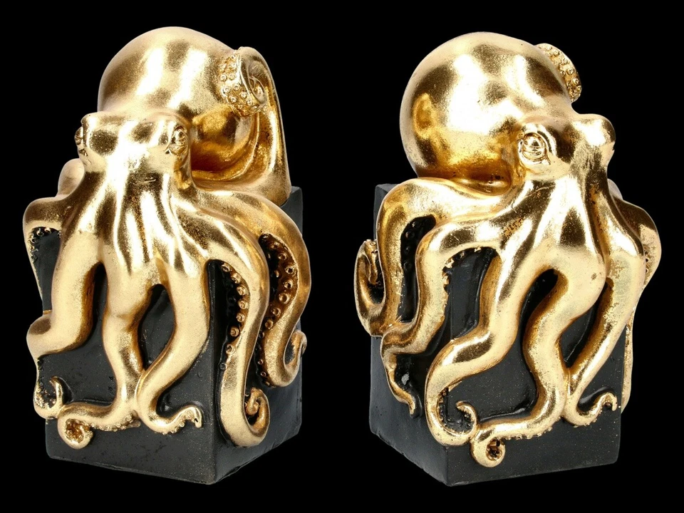 Buchstützen Kraken - goldfarben - Fantasy Oktupus Bücherhalter Deko - Bild 1 von 4
